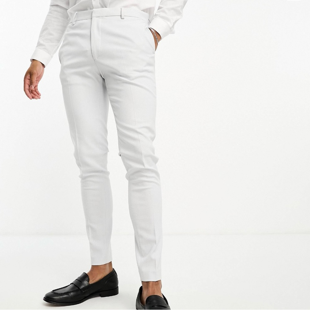 ASOS Design wedding super skinny suit trousers in ice grey micro texture
